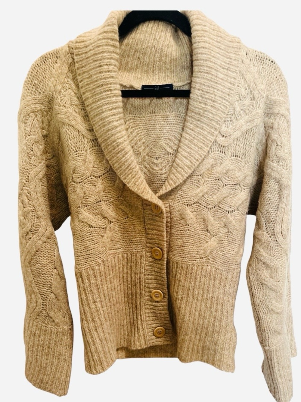 GAP Merino Wool Blend Cable Knit Shawl Collar Cardigan Sweater Sz Sm Cottagecore